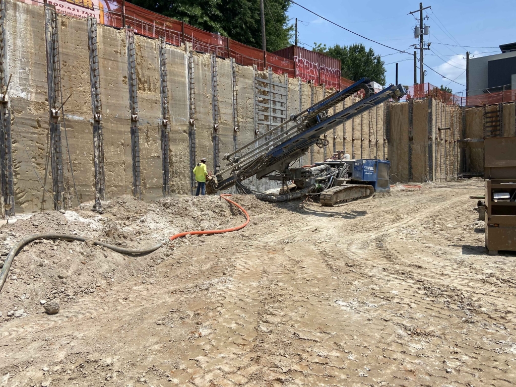 Permanent retaining wall being built by wall drill in Sterling, VA